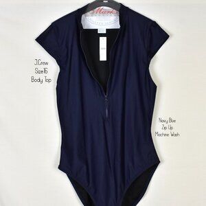 J.Crew Bodysuit 16 Navy Blue Zip Front Sleeveless Machine Wash